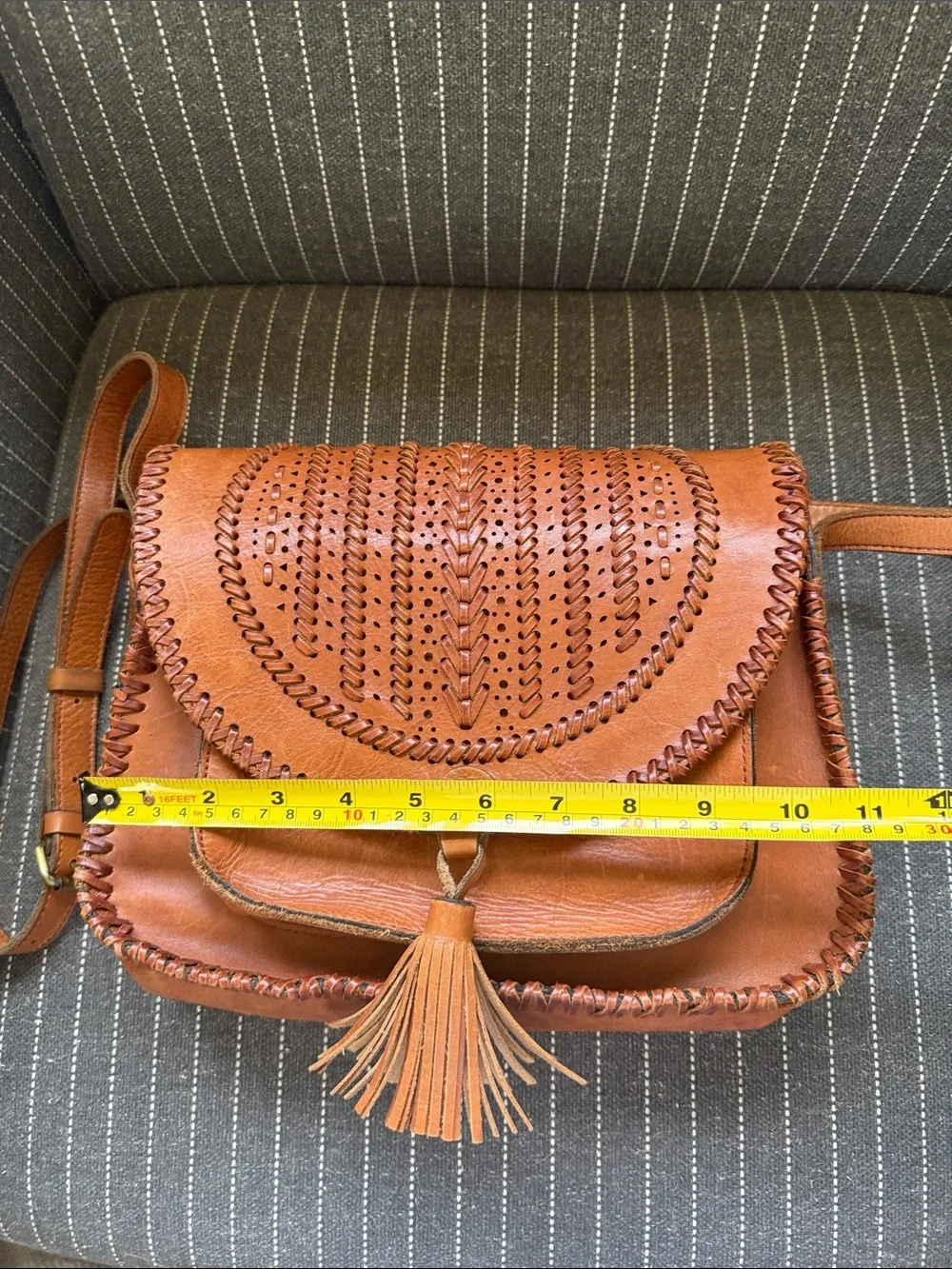 Patricia Nash Barattoli Tooled Genuine Leather Crossbody Bag Rust Brown
